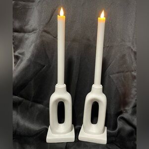 White Ceramic Taper Candle Holders Set Of Two